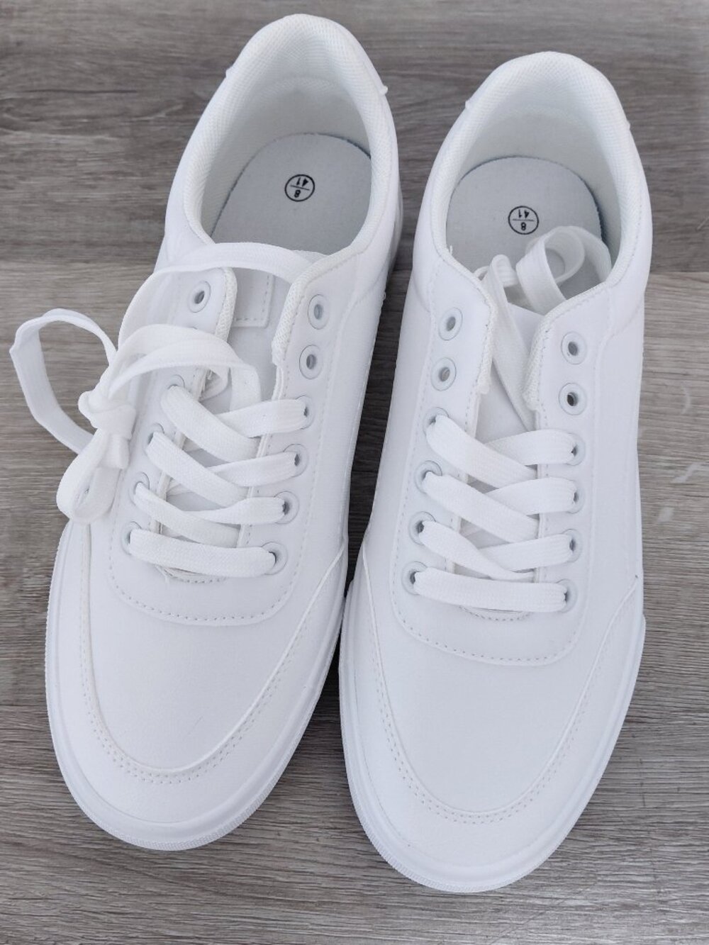 Mens White Tennis Shoes Low Top Fashion Sneakers PU Leather Casual Shoe Size 8